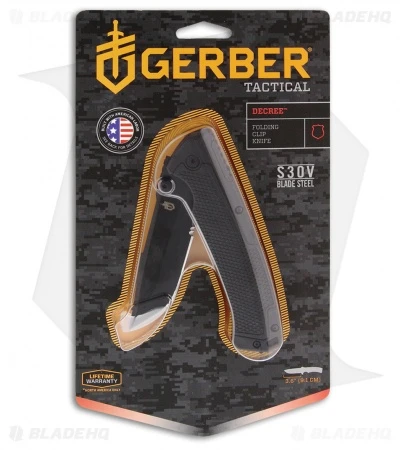 Gerber Decree Liner Lock Knife Black (3.7" Black Serr S30V) 30-001004 1 Gerber Decree Liner Lock Knife Black (3.7" Black Serr S30V) 30-001004