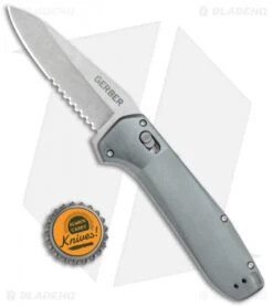 Gerber Highbrow Assisted Opening Knife Aluminum (3.3" SW Serr) 30-001638 -Gerber Gerber Highbrow Assisted Opening Gray Aluminum Satin Serr BHQ 118496 jr bottlecap